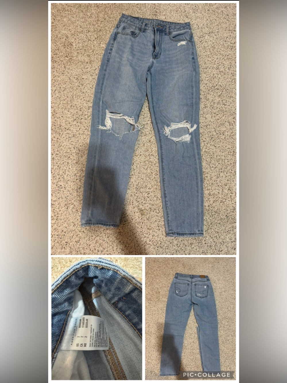 American Eagle Outfitters Light Blue Straight Leg Ripped Jeans